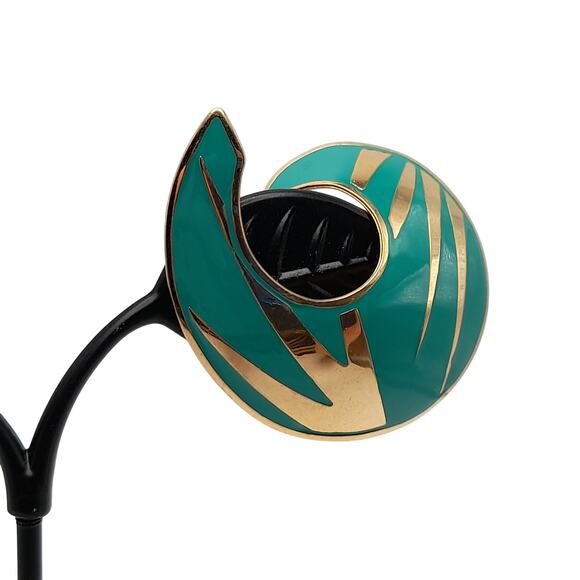 Vintage L. Bott Enamel Earrings, Clip On, Gold Tone, 1980s - Picture 3 of 11